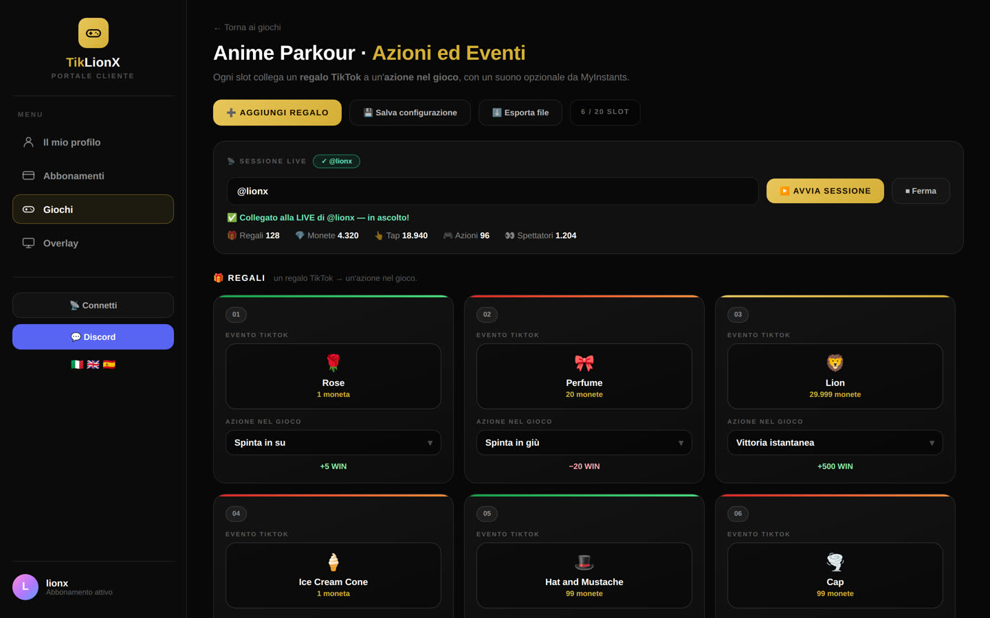 La dashboard TikLionX vista dal computer